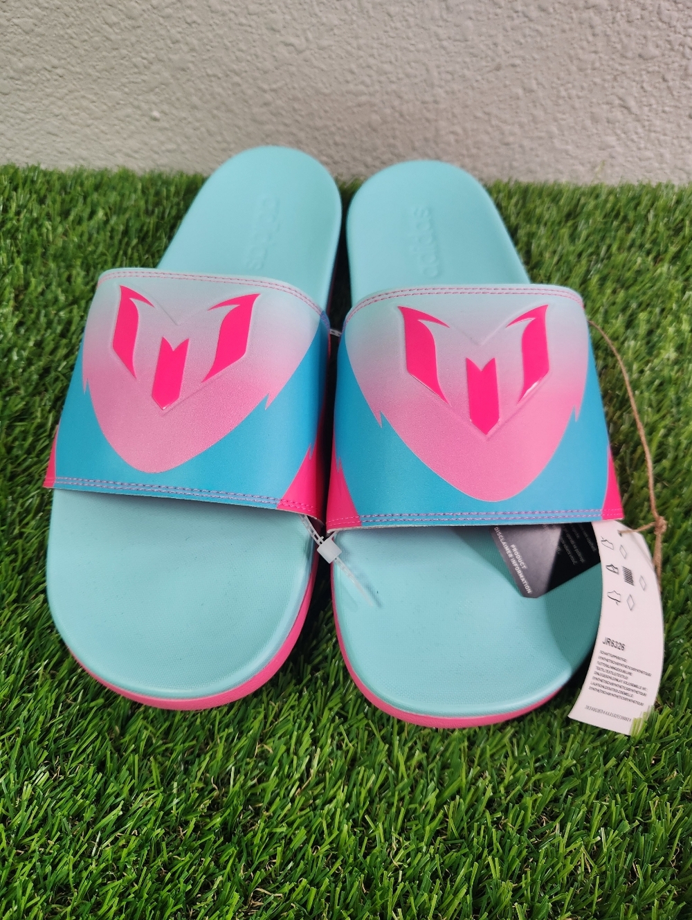 Adidas Messi Miami Blue Pink Slide Sandals Adilette Comfort Men’s 12 NWT
